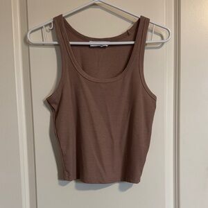 Double Zero Ribbed Scoop Tank Top in Taupe Brown